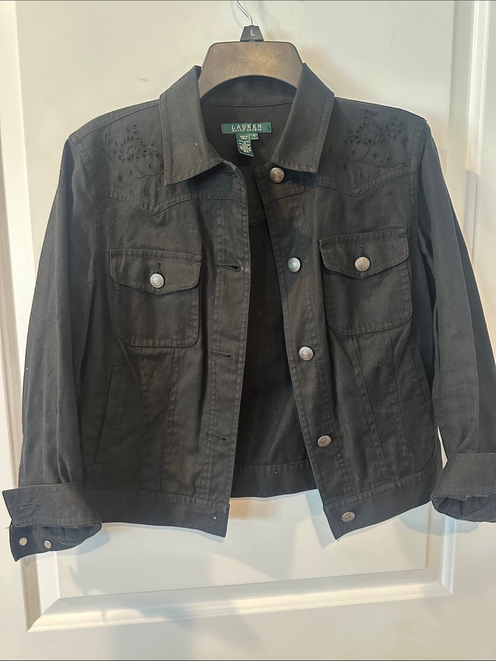 Lauren Ralph Lauren Black Embroidered Jean Trucker Jacket